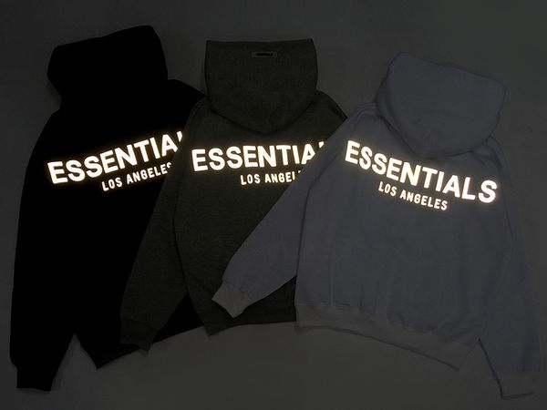 

essentials los angels limited 3m reflection logo printed women men hoodie sweatshirts hiphop oversized men hoodie winter fleeces, Black
