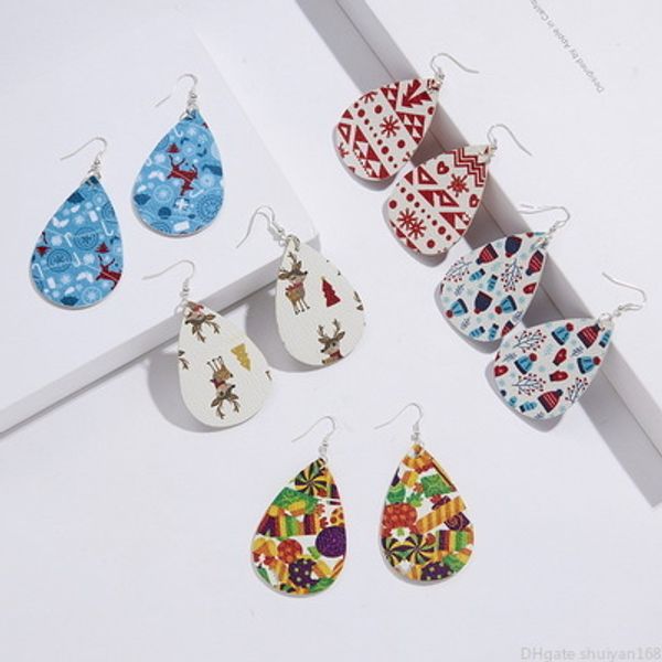 Adorável Natal Pu Couro Dangle Brincos Elk Snowflake Cereja Tarirdrop Droping Brincos Festa Orelha Jóias Acessórios Presente