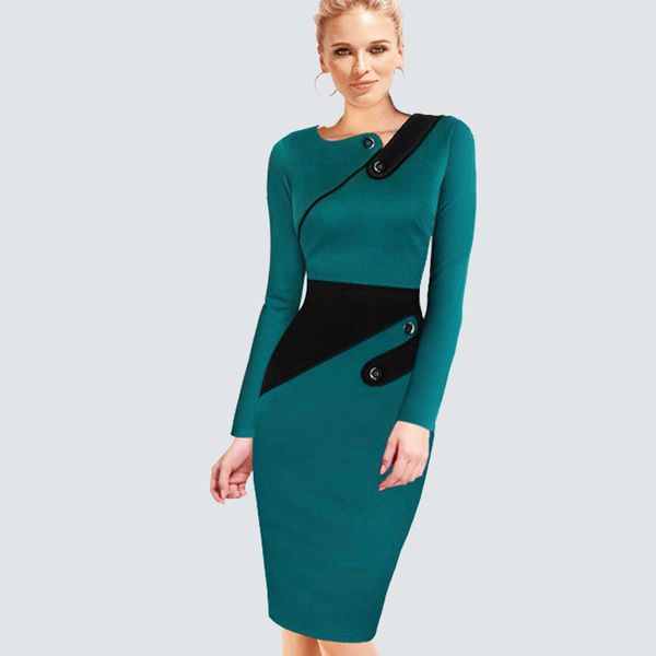 

plus size elegant wear to work women office business dress casual tunic bodycon sheath fitted formal pencil dress b63 b231, Black;gray