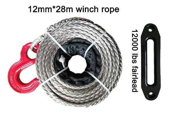 

12mm * 28m synthetic winch line / uhmwpe rope with hook and 12000 lbs aluminum hawse fairlead