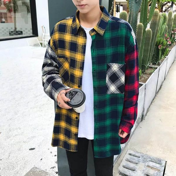 

luxury mens designer shirt fashion trend wild casual shirt outdoor sports street hip hop autumn coat contrast color block clothes, White;black