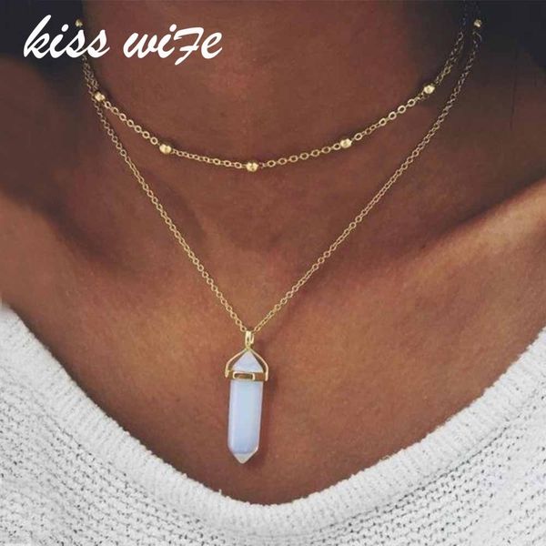 

kisswife natural opal stone moon choker necklace fashion gold color stone stone crystal pendant necklace for women, Silver