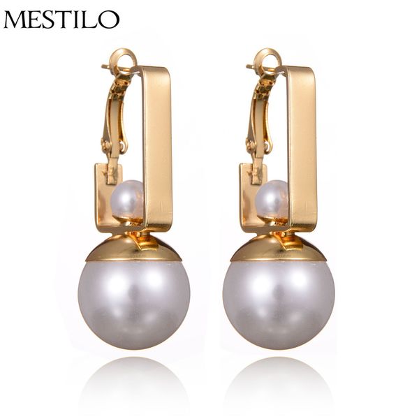 

mestilo trendy big double simulated pearl earrings simple gold sliver color long drop earrings for women summer earrings jewelry, Silver