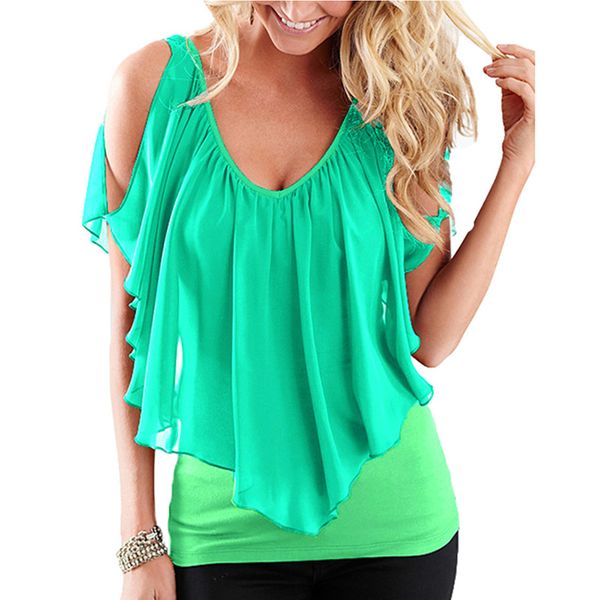 

summer plus size t-shirt women tshirt oversized t shirt v neck vest tank ruffle female tunic tee shirt, White