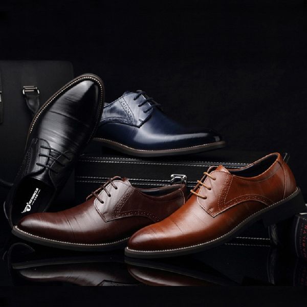 

plus size 13 14 men blue dress shoes fashion pointed toe brush color brogue shoes for man office career sleek zapato, Black
