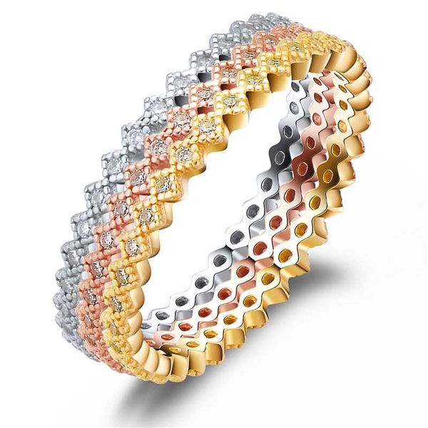 

cluster rings 925 sterling silver ring yellow gold rose and rhodium plated clear cz est stackable for women trendy jewelry, Golden;silver