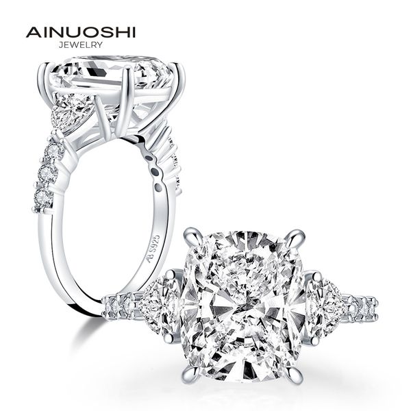 

ainuoshi classic 925 sterling silver big 6.0 ct cushion cut ring engagement simulated diamond wedding silver rings jewelry gifts, Golden;silver