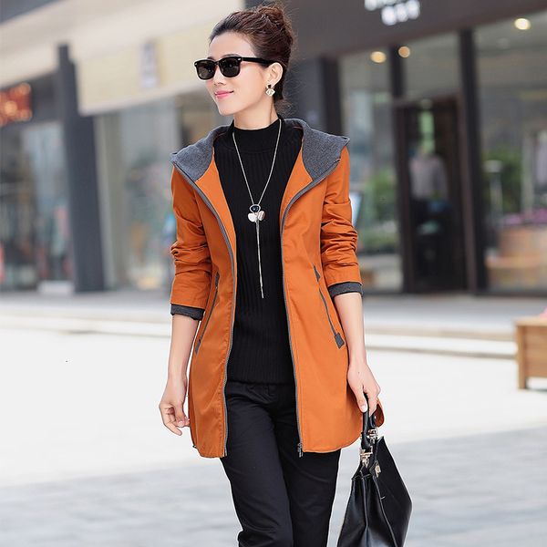

trench coats for women autunm new winter women trench coat slim fashion plus size 5xl zipper long windbreaker patchwork ol hooded outwear, Tan;black