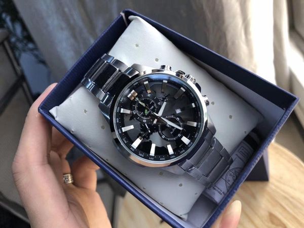 

men watches efr303 quartz movement 316l stainless steel band watchcase watches watch male clock men party gift, Slivery;brown