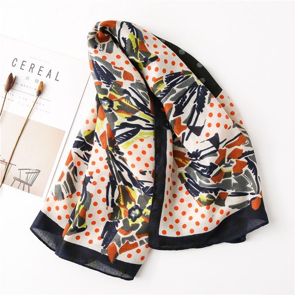 

98*98cm ladies fashion dot print cotton scarf women soft flowers print square scarf large decorative shawl, Blue;gray