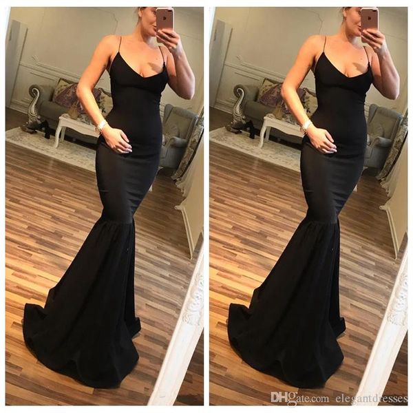 

сексуальные платья выпускного вечера для русалок спагетти-бретельки с длинным чёрным шлейфом на спине длинное чёрное вечернее платье вечерня, Black