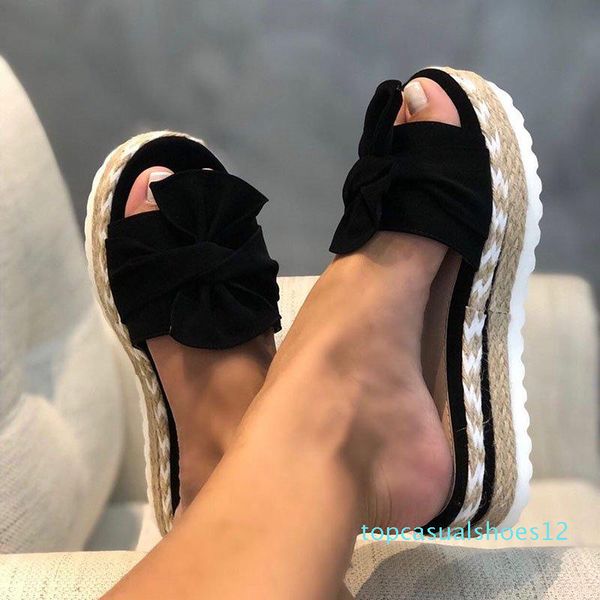 

2020 women summer bowknot sandals cute casual daily comfy slip on platform ladies sandals dress party peep toe female slippers t12, Black