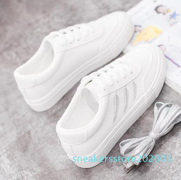 

shoes women new fashion casual high platform pu leather women casual white shoes breathable sneakers s03, Black