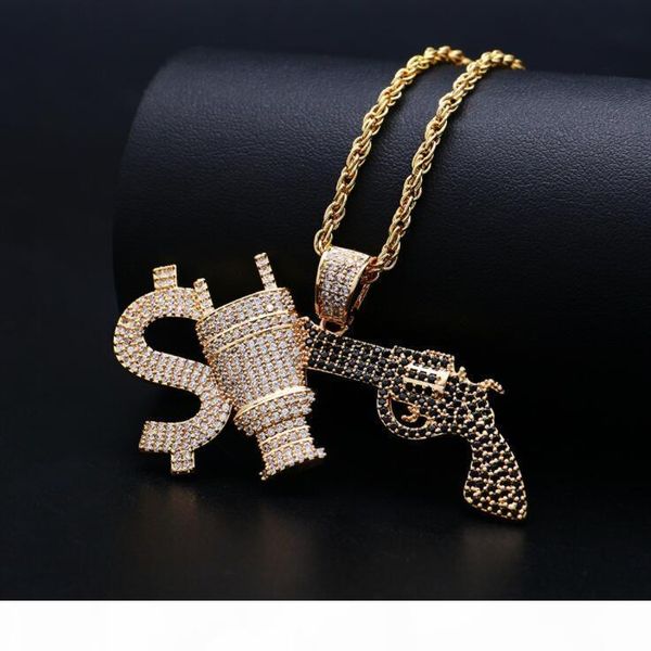 

hip hop copper micro zircon necklace pistol pendant jewelry personality gift, Silver