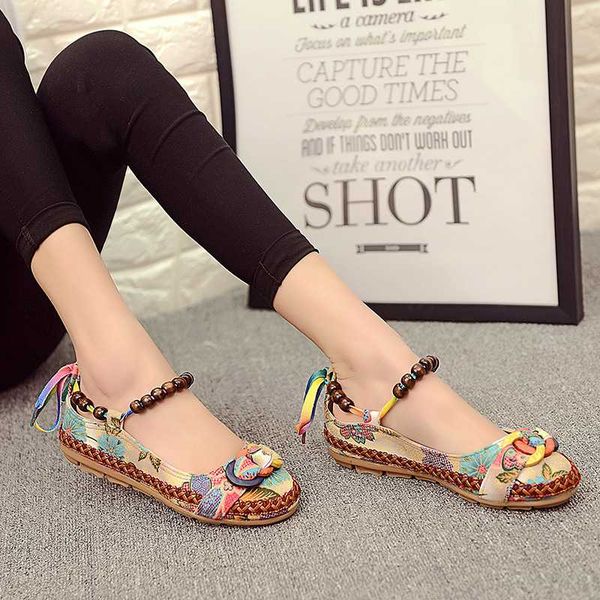 

yeeloca plus size casual flat shoes women flats beaded ankle straps loafers zapatos mujer retro ethnic embroidered shoes ghn8, Black