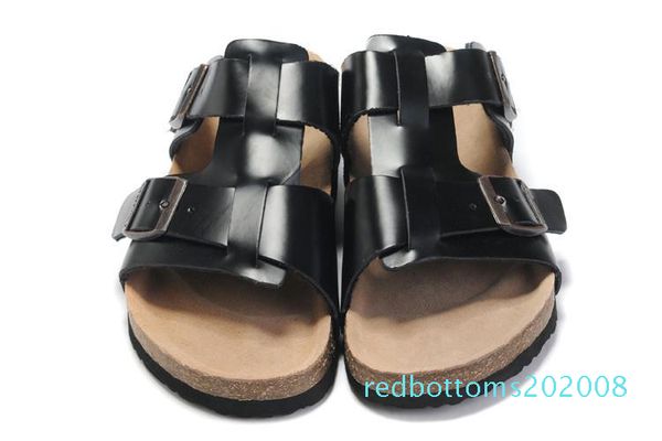 

men s double buckle leather slip-resistant slippers leather flat-bottomed joker new fashion flat-bottomed indoor and outdoor hollow r08, Black