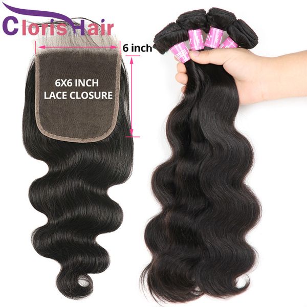 

6x6 body wave human hair lace closure with 3 bundles raw virgin indian hair weaves closure full 4pcs closure unprocessed wavy extensions, Black;brown