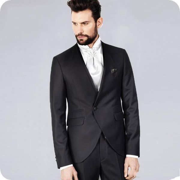 

fashion black groom tuxedos mandarin lapel groomsmen wedding tuxedos popular men formal blazer prom jacket suit(jacket+pants+tie) 329, Black;gray