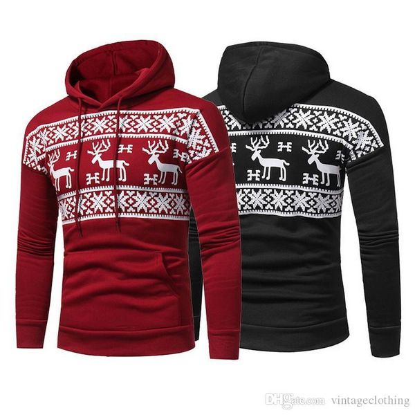 

men christmas hoodies autumn deer autumn winter warm hooded jumper sweatershirt pullover coat hoodies slim fit, Black