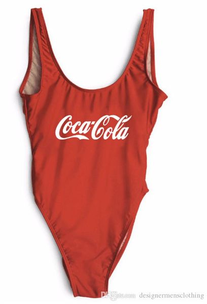 

new coca letters print one piece womens swimwear cola womens bathing suits luxury high waist ladies bikini, White;black