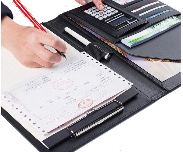 

a4 manager folder multifunction leather office folder includes 12-bit calculator clipboard business organizer