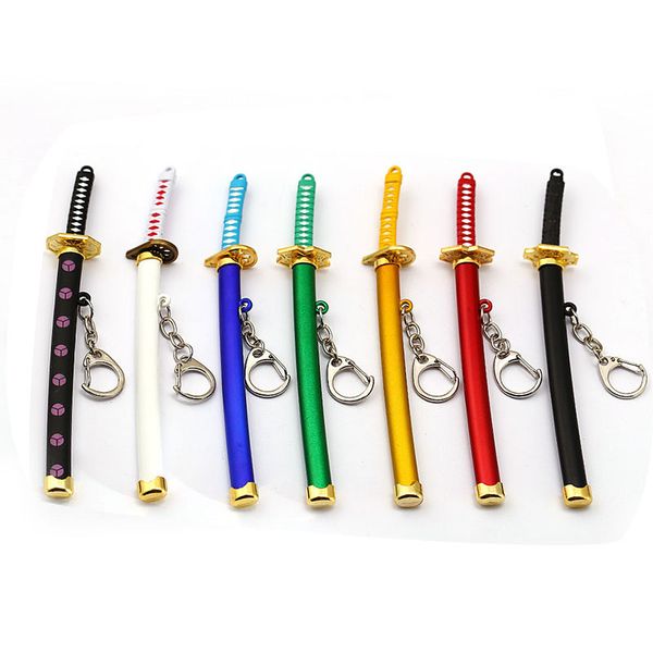 

anime one piece sword keychain keyrings roronoa zoro sword kitetsu toy model metal key ring llaveros key chains chaveiro jewelry, Silver