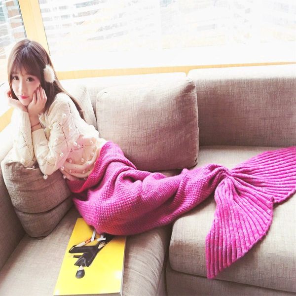 

50pcs/lot 3 sizes mermaid tail blanket yarn knitted handmade crochet mermaid blanket sleeping bed wrap