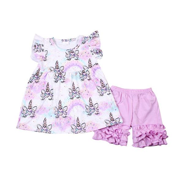 

2020 new girls summer outfits boutique clothes set purple short sleeve pants suit baby girls clothing kids summer bulk wholesale sets, White