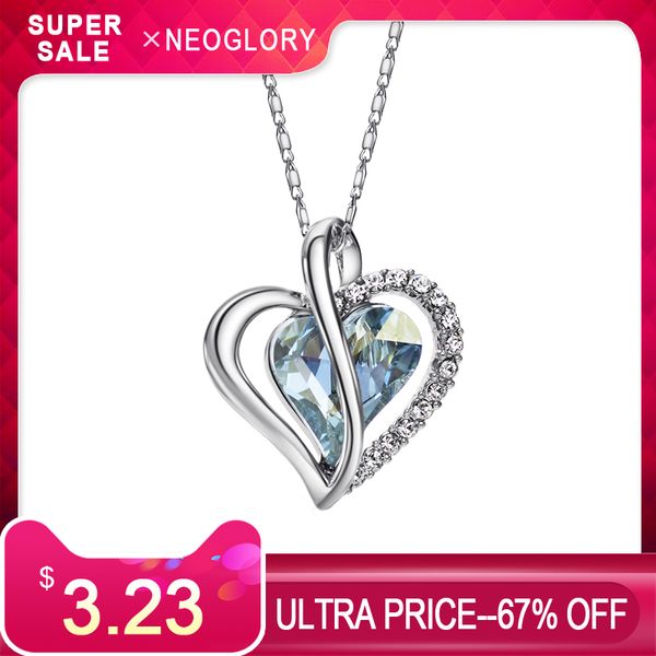 

neoglory austria crystal & rhinestone charm pendant choker chain necklace love heart for women collar statement mother's day, Silver