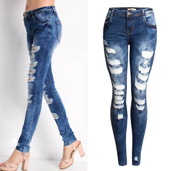 

новое прибытие женские тощие джинсы женские сексуальные тонкие брюки женщин с высокой шейкой приклада лифтовые джинсовые брюки мода stretch, Blue