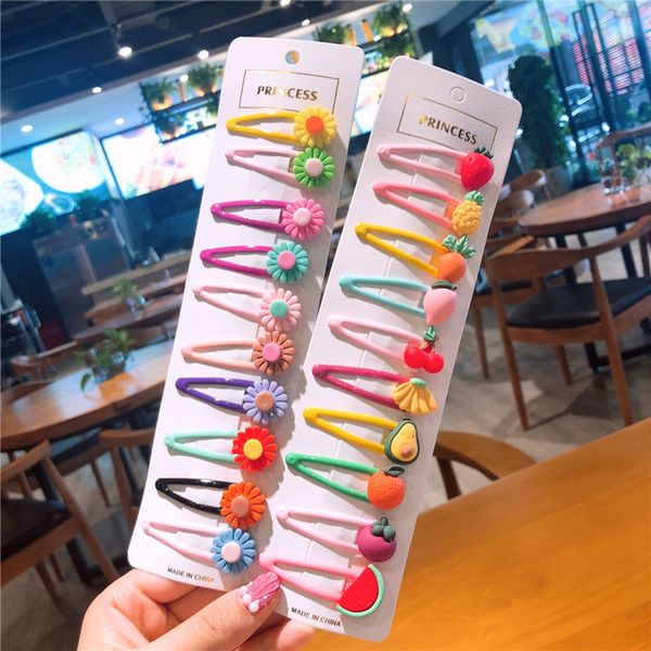 

10 pcs/set korean sweet girl simple beautiful colorful fruit flower bb clip fashion children princess hairpins hair accessories, Slivery;white
