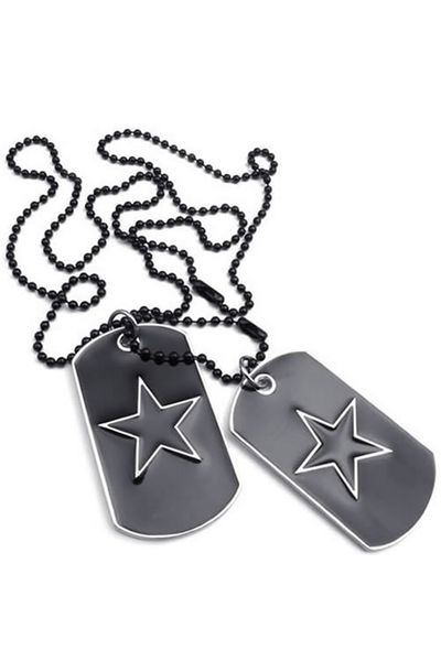 

jewelry men's necklace, 2 identifiers army style pentagram star dog tag pendant with 68cm necklace, black silver