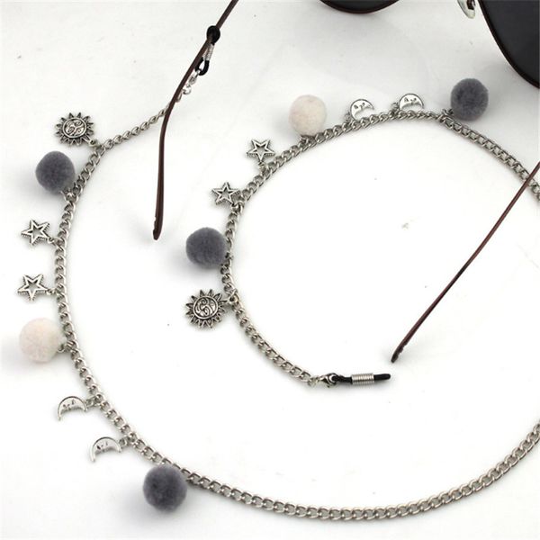 

womens sun star beaded pompom eyeglass eyewears sunglasses reading glasses chain cord holder neck strap rope, Silver