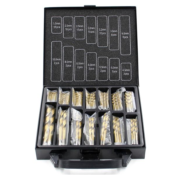 

99pcs 1,5мм-10мм twist drill bit set titanium coating hss спиральные сверла для стекла professional metal wood hole полировать