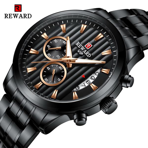 

reward mens watches stainless steel quartz sport watch men chronograph waterproof wrist watches male clock, Slivery;brown