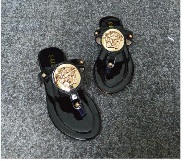 

sandal women high-end slippers ladies slides 2019 fashion sole leather flip flops flat-bottomed sandals women's shoes, Black