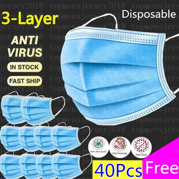 

in stock mask disposable face 3-layer mask fast shiping dust-proof masks with elastic earrings protective face masks 40 pcs