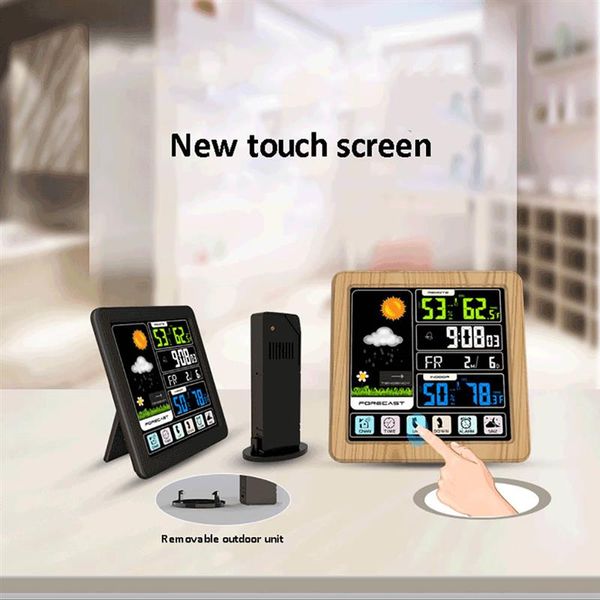 

wireless touch screen indoor and outdoor temperature and humidity weather station hygrometer alarm clock with sensor