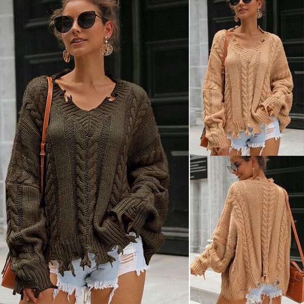 

женщины женская мода с длинным рукавом v-образным вырезом свободные вязание шерстяной пуловер трикотаж свитер топ, White;black