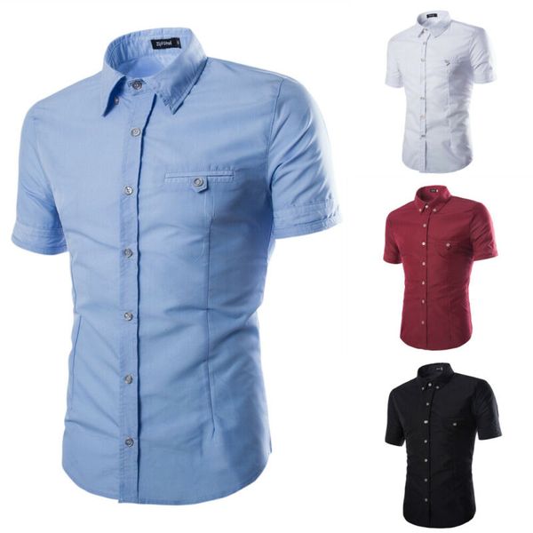 

fashion office work handsome mens formal t-shirt short sleeve plain muscle casual golf t-shirt blosue white black blue