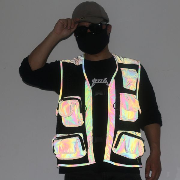 

running jerseys multi-pocket colorful reflective leisure tactical vest men multifunction breathable mesh outdoor fishing sport coat m-xxxl, Black;blue