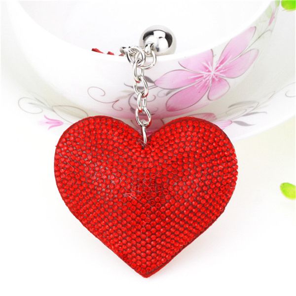 

love heart keychain 15 colors full crystal key ring women handbag pendant charms long tassel golden chain bag keyring key holder, Silver