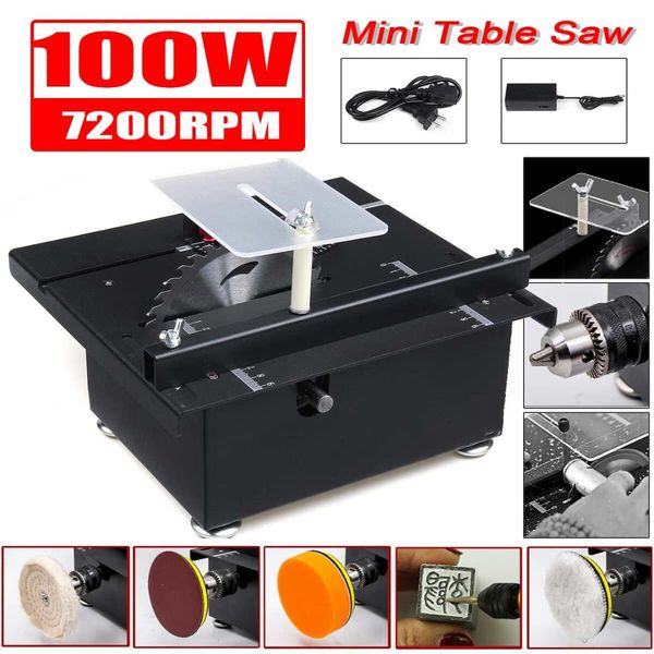 

100w mini table saw handmade woodworking bench saw diy hobby model crafts cutting tool+power supply 125mm hss circular blade