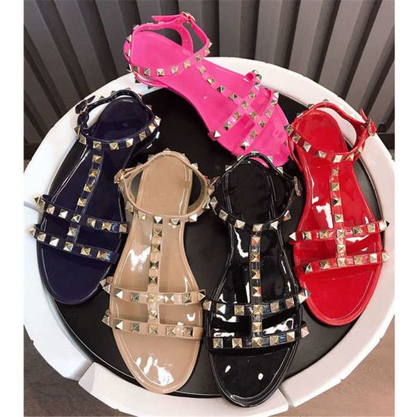 

new fashion buckle-strap women's shoes summer sandals rivet jelly sandals women rivets studded beach sandals 35-40 cx200613, Black