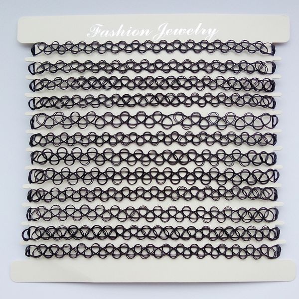 

12 pcs/pack tattoo black chokers necklace vintage stretch quarz elastic henna gothic punk elastic women jewelry, Golden;silver