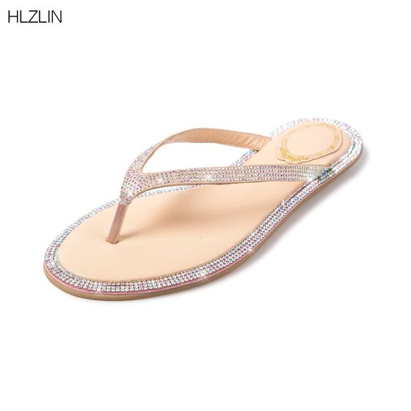 

2020 summer new high-quality women's flat sandals rhinestone clip toe beach drag flip flops wear sandals and slippers, Black