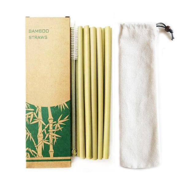 

10pcs reusable straws natural bamboo straw eco friendly drinking straw wedding party bar accessories set wth brush and box