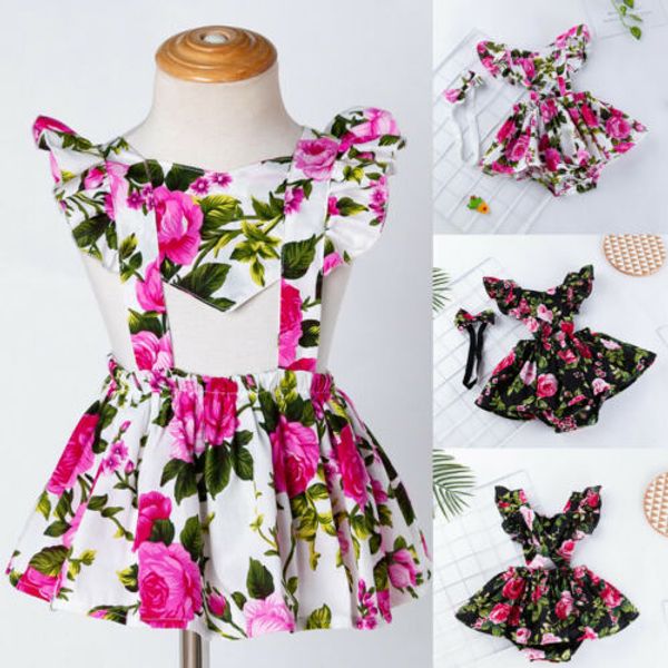 

toddler infant flower baby girls romper colourful bodysuit dress headband outfits clothes sunsuit cartoon, Blue