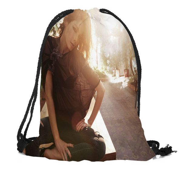 

new michelle monaghan printing backpack travel beach school multi-function drawstring bag custom you image