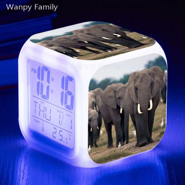 

elephant alarm clock 7 color glowing multifunctio led alarm clock kids room touch sensing digital flash watches